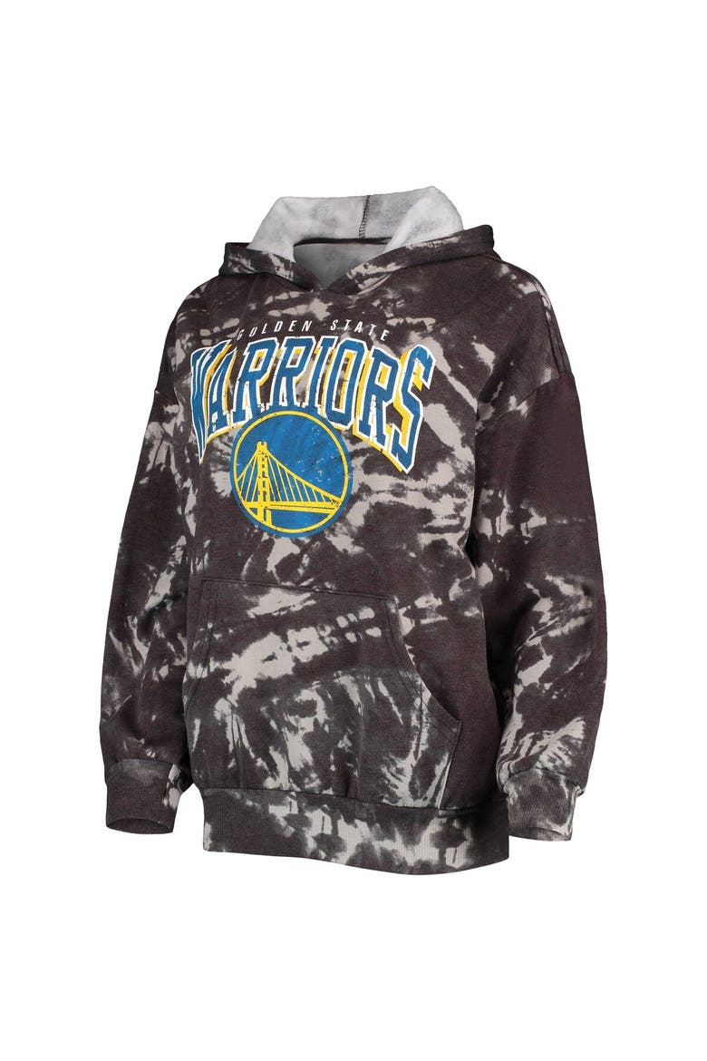 Women's Majestic Threads Black Golden State Warriors Burble Tie-Dye Tri-Blend Pullover Hoodie, Alternate, color, Black