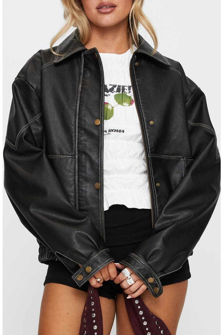 Jaxton Faux Leather Jacket, Main, color, BLACK