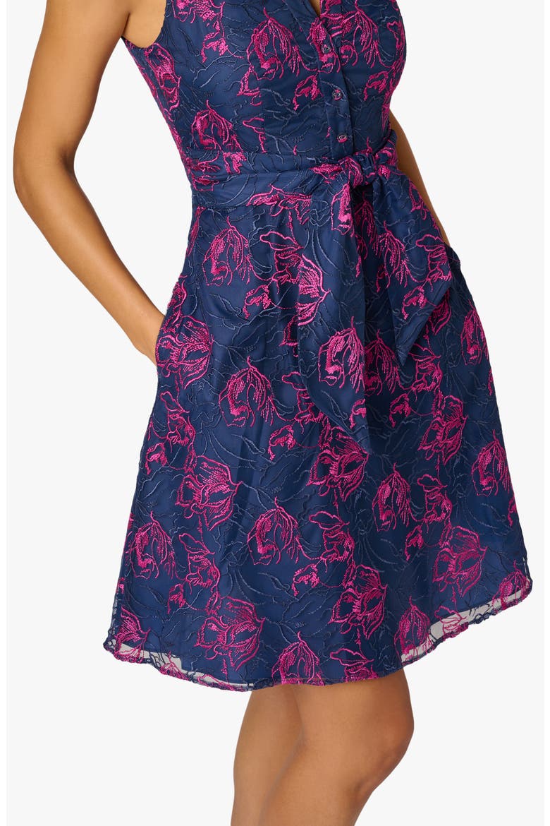 Floral Embroidered Sleeveless Fit & Flare Dress, Alternate, color, NAVY/ PINK