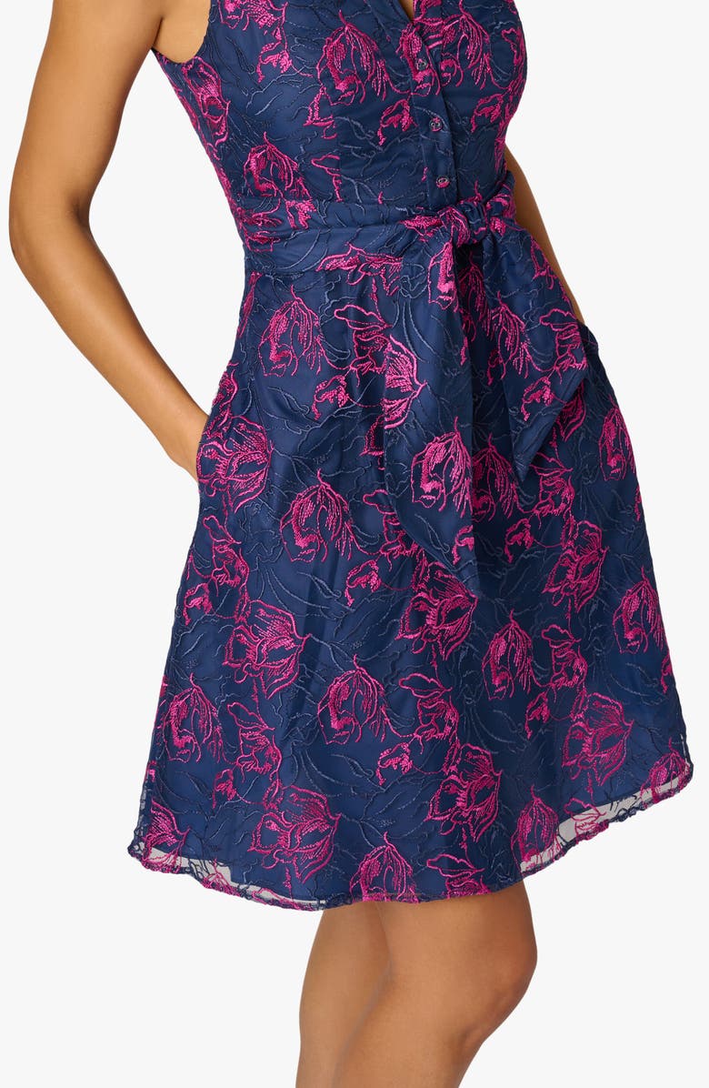 Adrianna Papell Floral Embroidered Sleeveless Fit & Flare Dress, Alternate, color, Navy/ Pink