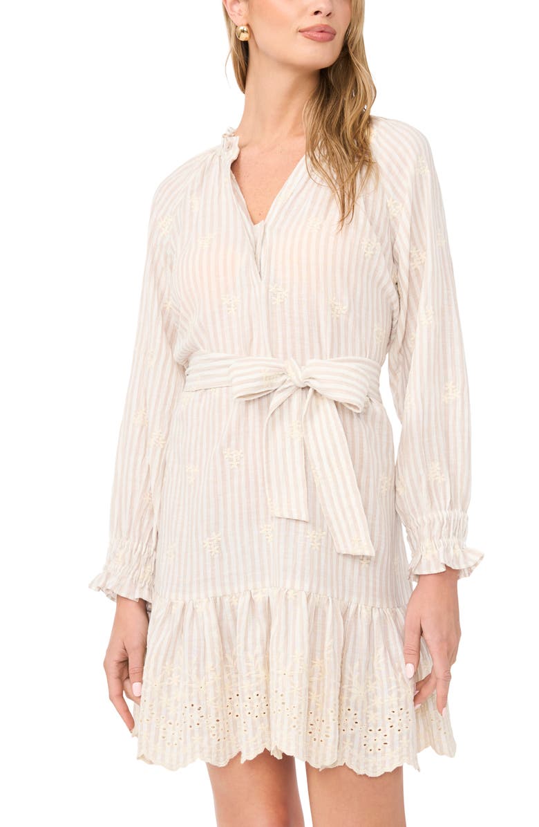 Vince Camuto Balloon Sleeve Belted Shirtdress, Alternate, color, Birch