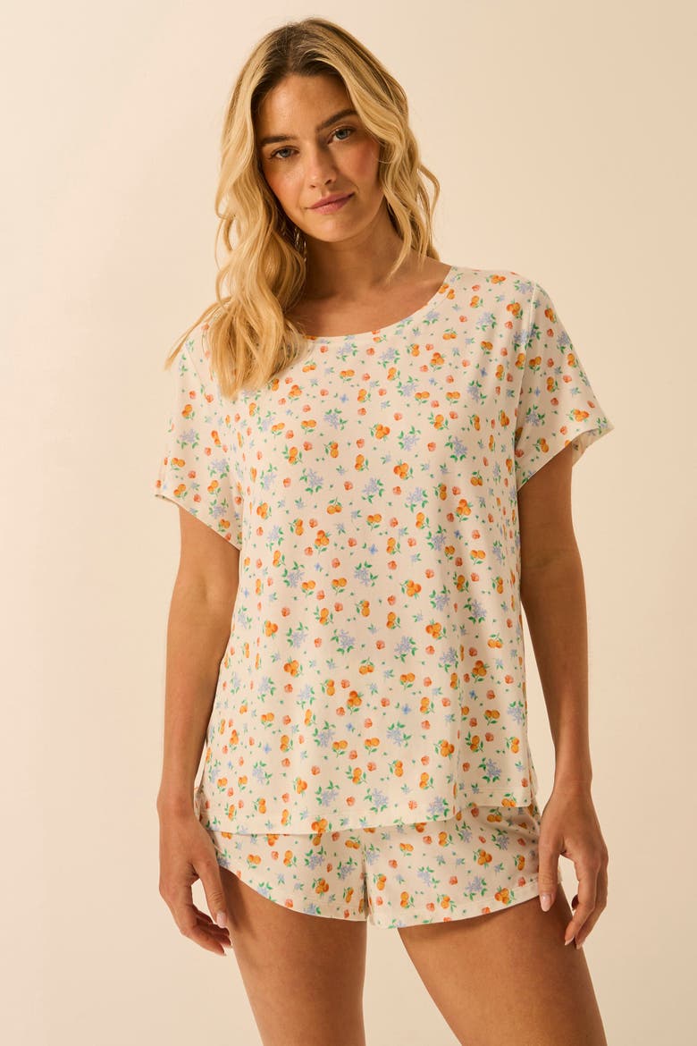 T-Shirt & Shortie Pyjama Set, Alternate, color, Citrus Petals