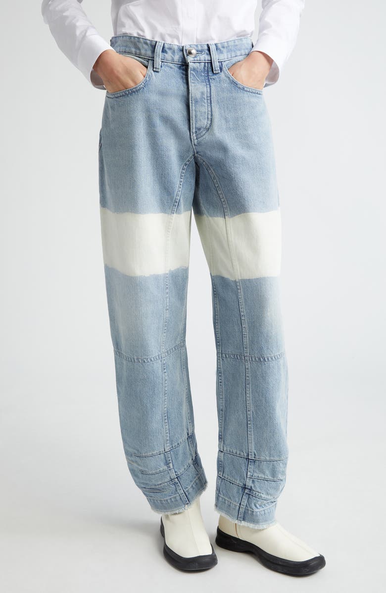 Jil Sander Bleach Stripe Articulated Raw Hem Button Fly Jeans, Main, color, 