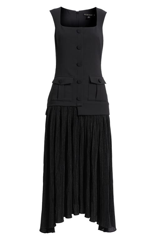 Black Halo Vianey Shimmer Mixed Media Midi Dress In Black