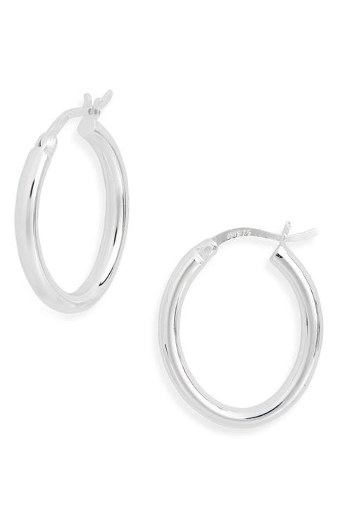 Sterling Silver Medium Oval Hoop Earrings