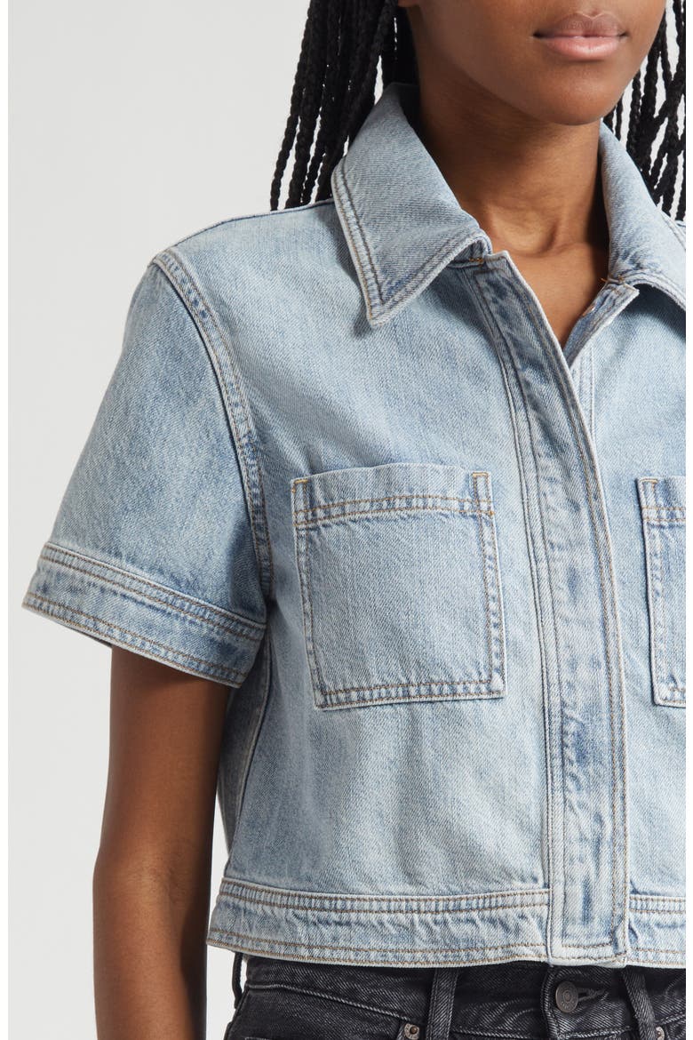 Tesha Crop Denim Button-Up Shirt, Alternate, color, ROCKSTAR BLUE
