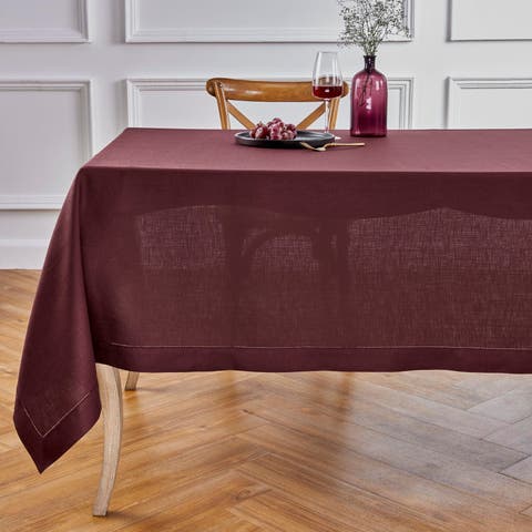 Linen Tablecloth for Dining Table, Holiday and Everyday Table Decor - Classic Hemstitch
