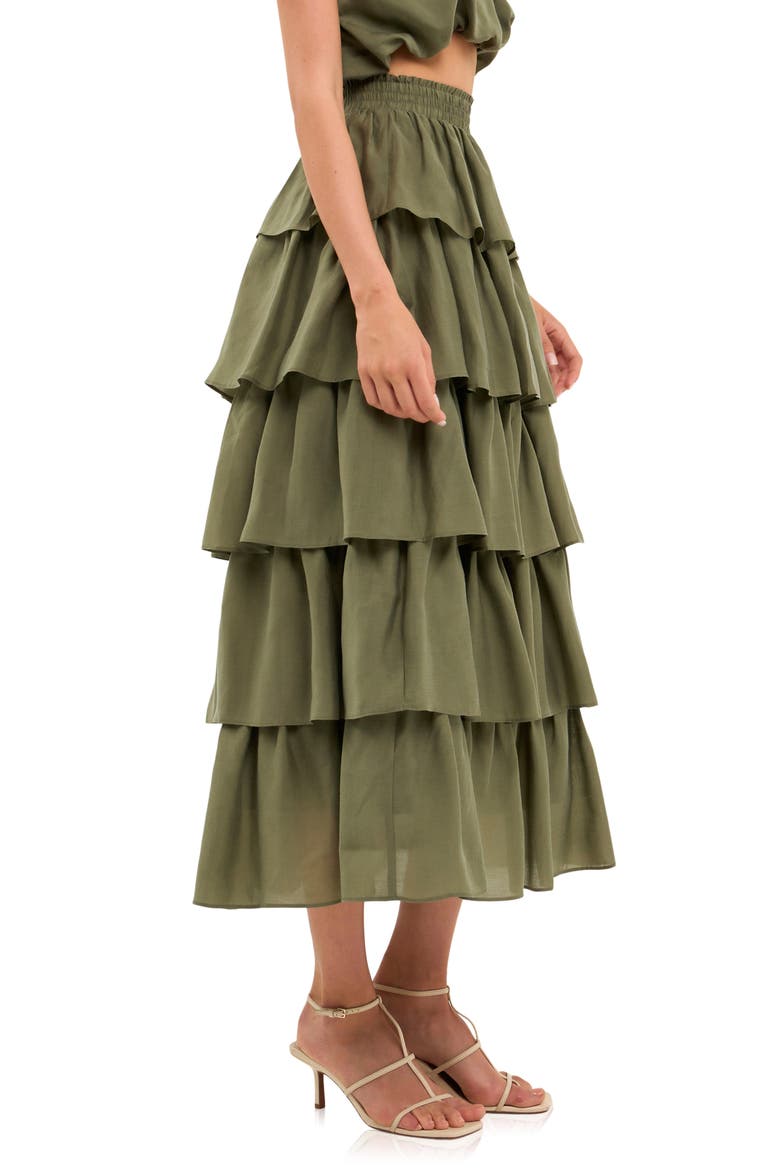 Ruffle Tiered Midi Skirt, Alternate, color, OLIVE