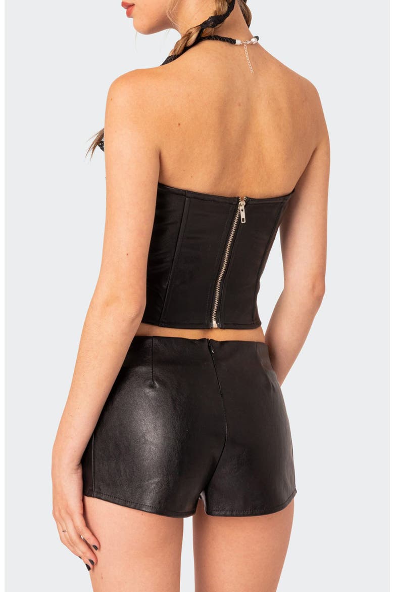 Wilde Faux Leather Lace-Up Strapless Corset Top, Alternate, color, BLACK