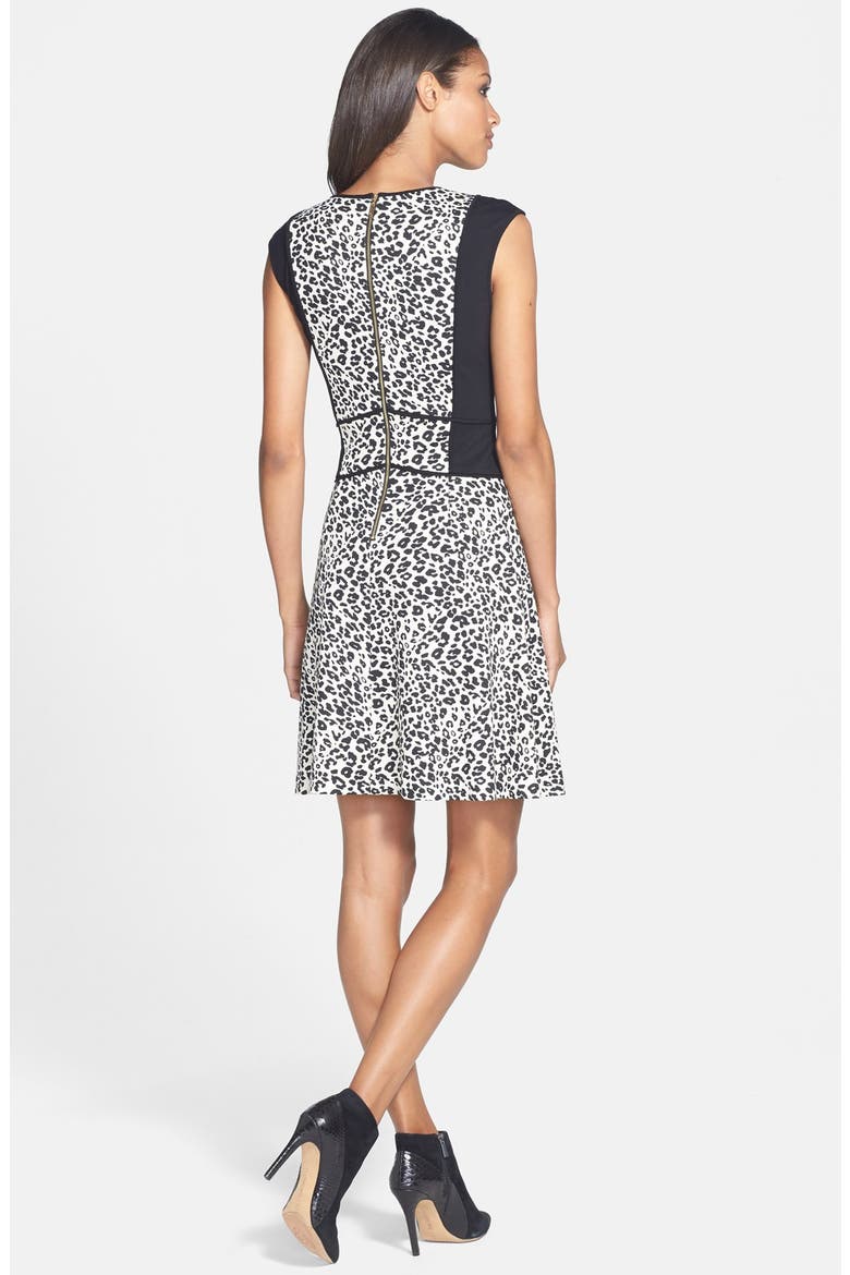 Leopard Print Ponte Knit Fit & Flare Dress, Alternate, color, BLACK/ ANIMAL