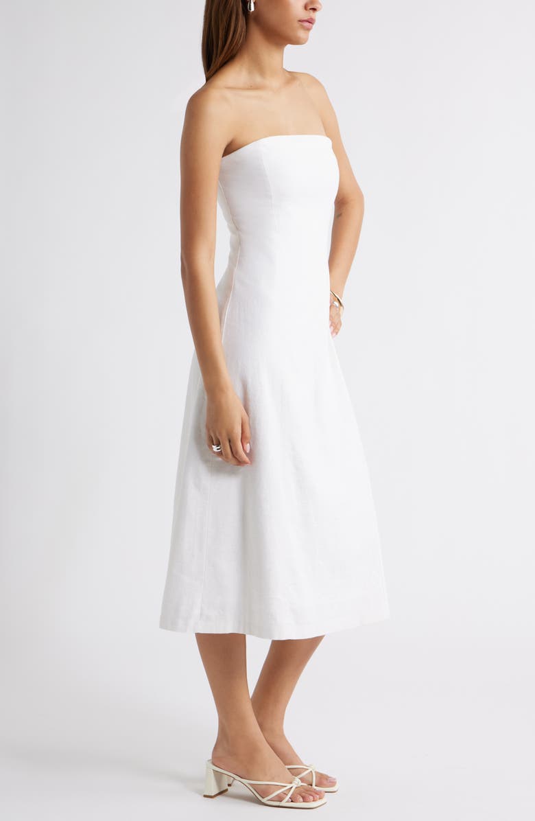 Open Edit Strapless Linen Blend Midi Dress, Alternate, color, White