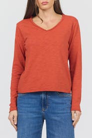 Dear John Vanya Long Sleeve V-Neck Slub Knit T-Shirt