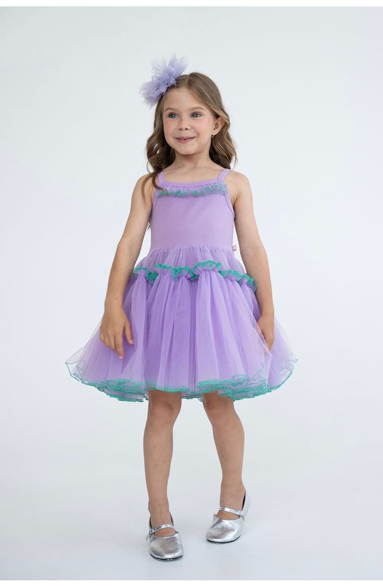Mini Celebrities Aster Strappy Tulle Dress, Main, color, Purple Bloom