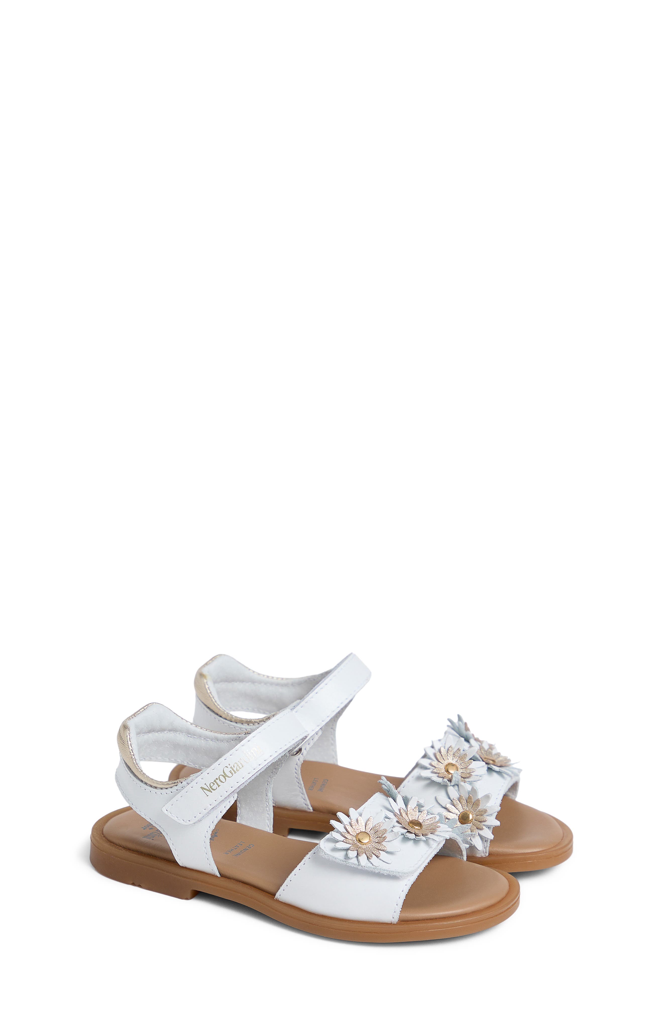 NeroGiardini Kids' Daisy Ankle Strap Sandal, Main, color, White