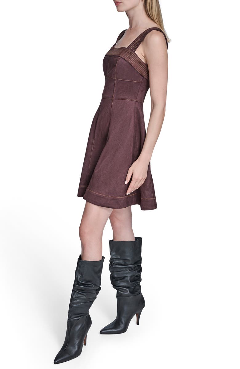 BCBG Flippy Faux Suede A-Line Dress, Alternate, color, Espresso