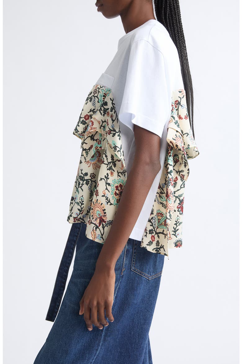 Floral Print Mixed Media T-Shirt, Alternate, color, IVORY