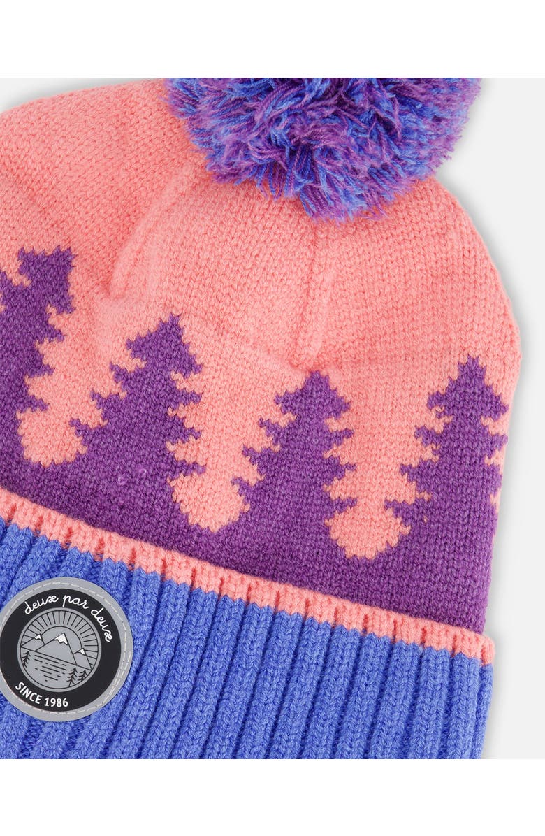 Deux par Deux Girl's Knit Hat Mauve Pine And Blue, Alternate, color, 
