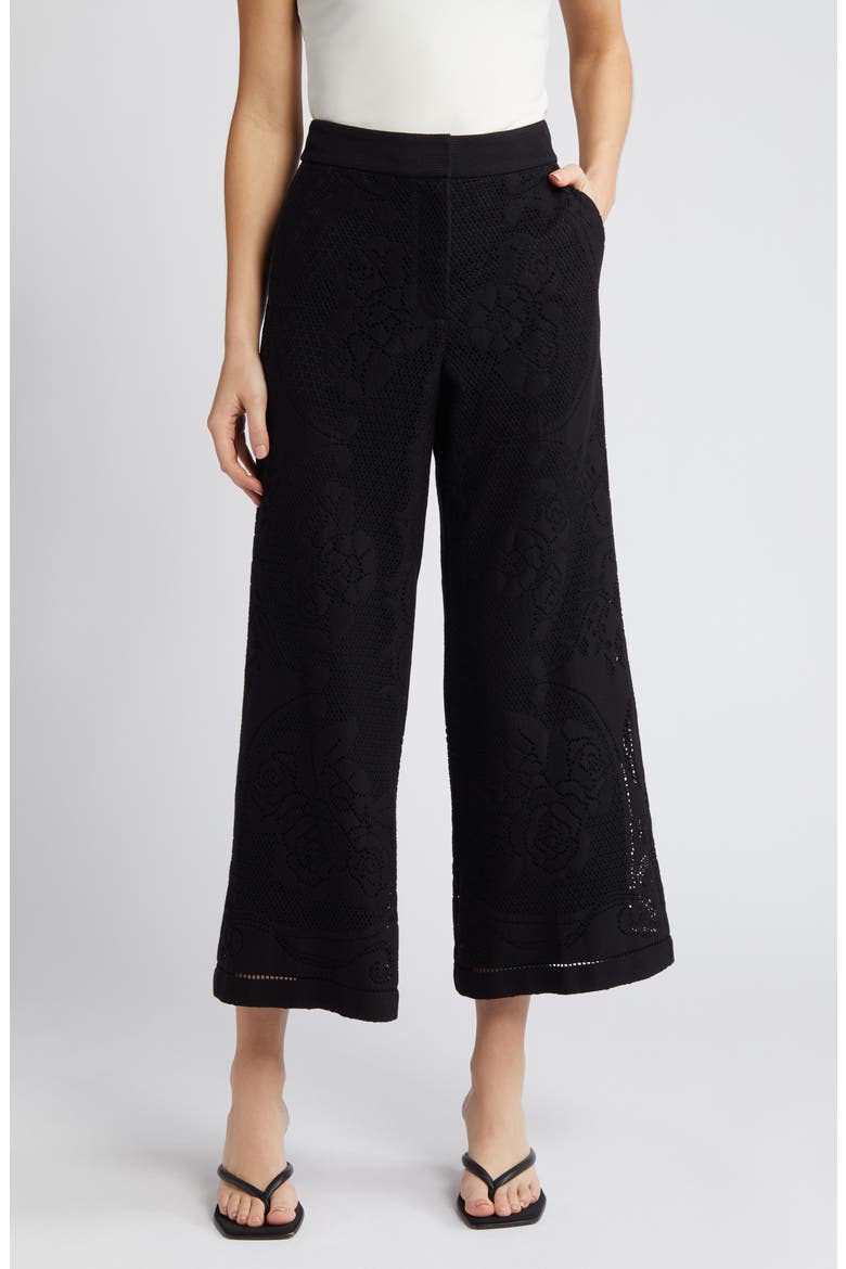 Anisa Lace Wide Leg Crop Pants, Main, color, BLACK