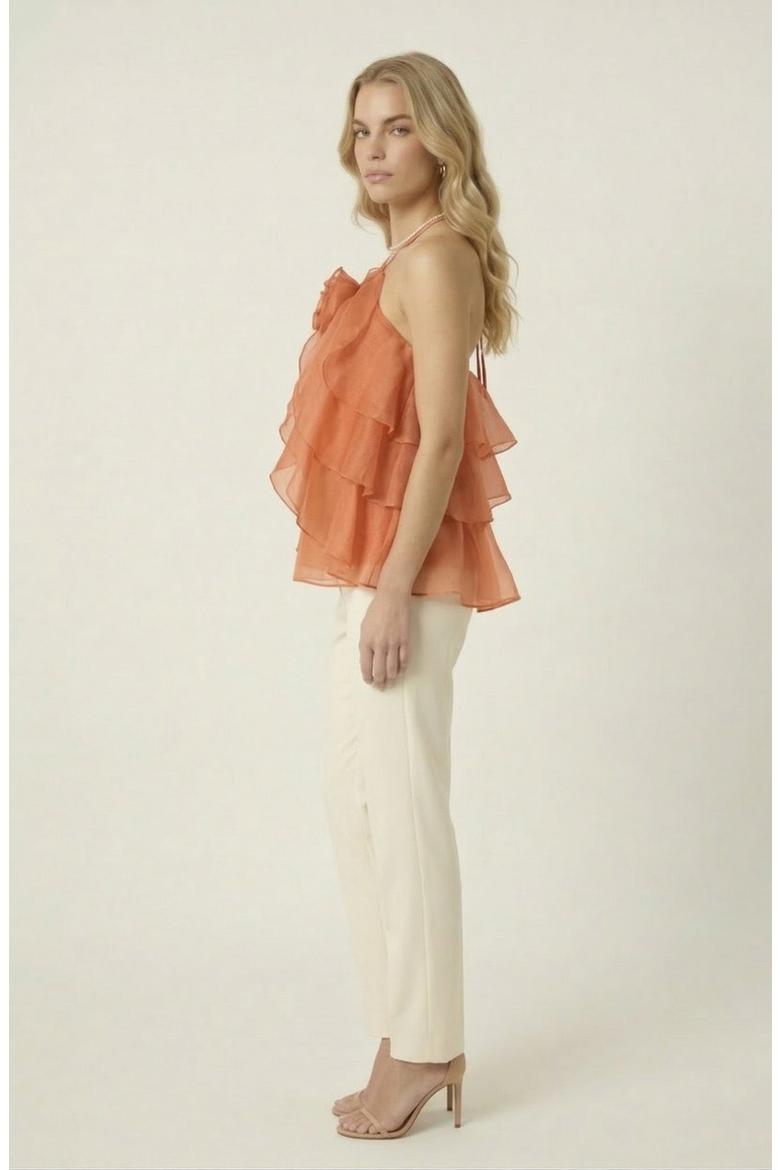 Halter Ruffle Chiffon Top, Alternate, color, Terracotta