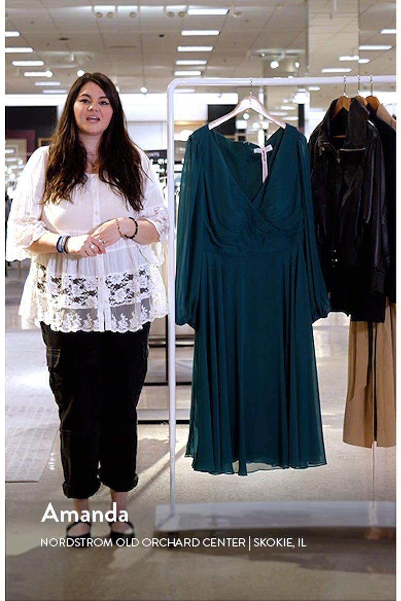 Chiffon Long Bishop Sleeve Surplice Dress video