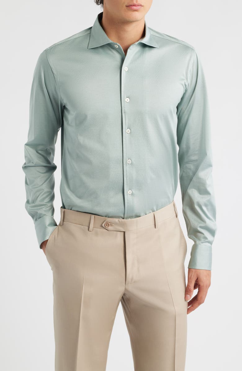 Canali Regular Fit Cotton Jersey Dress Shirt, Main, color, Green