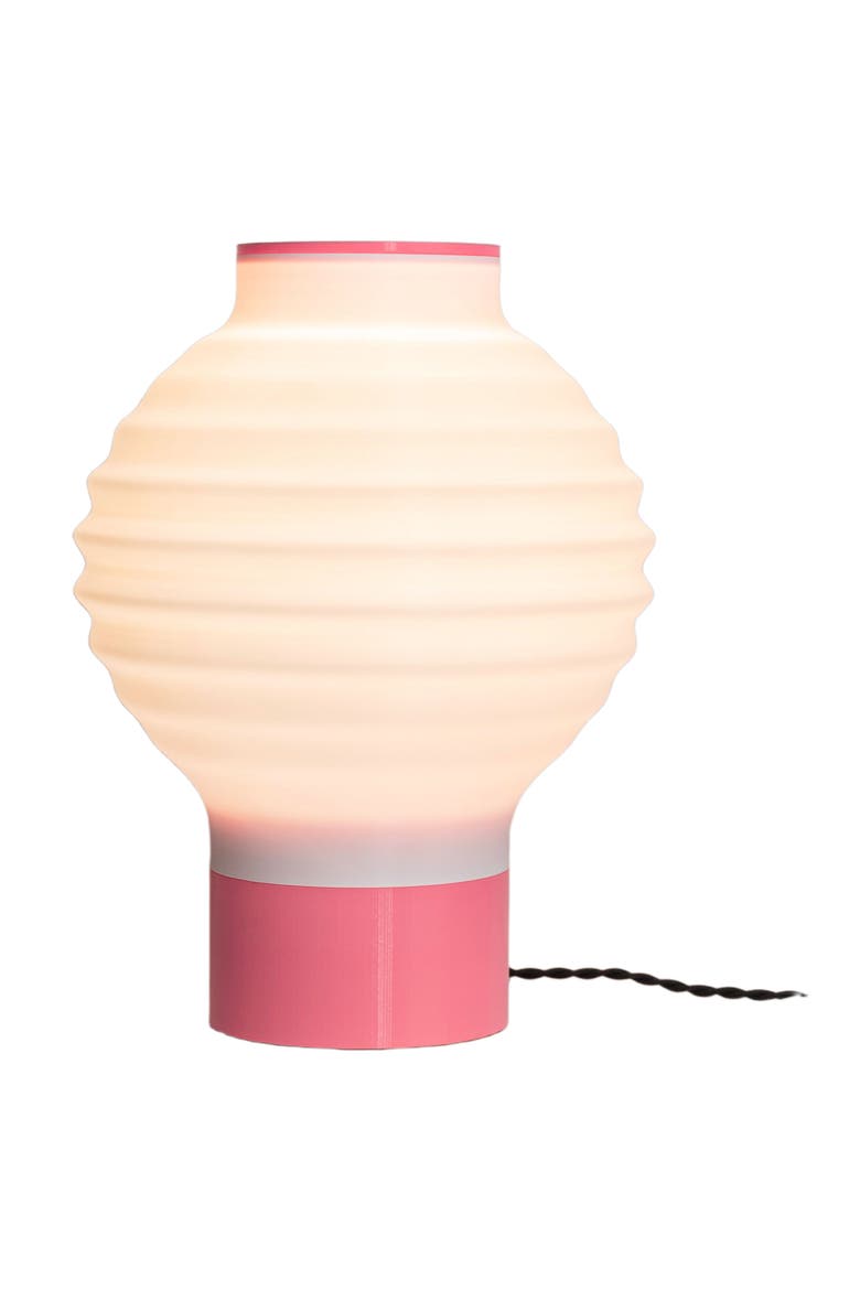 Asian Lantern 15" Vintage Traditional Plant-Based PLA 3D Printed Dimmable LED Table Lamp, Alternate, color, White/Hot Pink