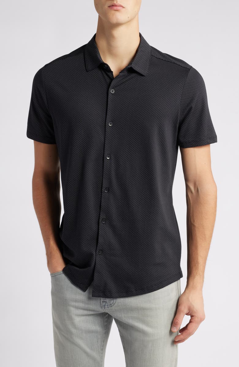 Robert Barakett Bonville Geo Jacquard Short Sleeve Cotton 
Modal Knit Button-Up Shirt, Main, color, 