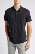 Robert Barakett Bonville Geo Jacquard Short Sleeve Cotton & Modal Knit Button-Up Shirt