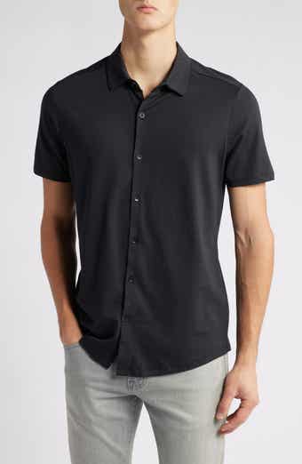 Robert Barakett Bonville Geo Jacquard Short Sleeve Cotton & Modal Knit Button-Up Shirt