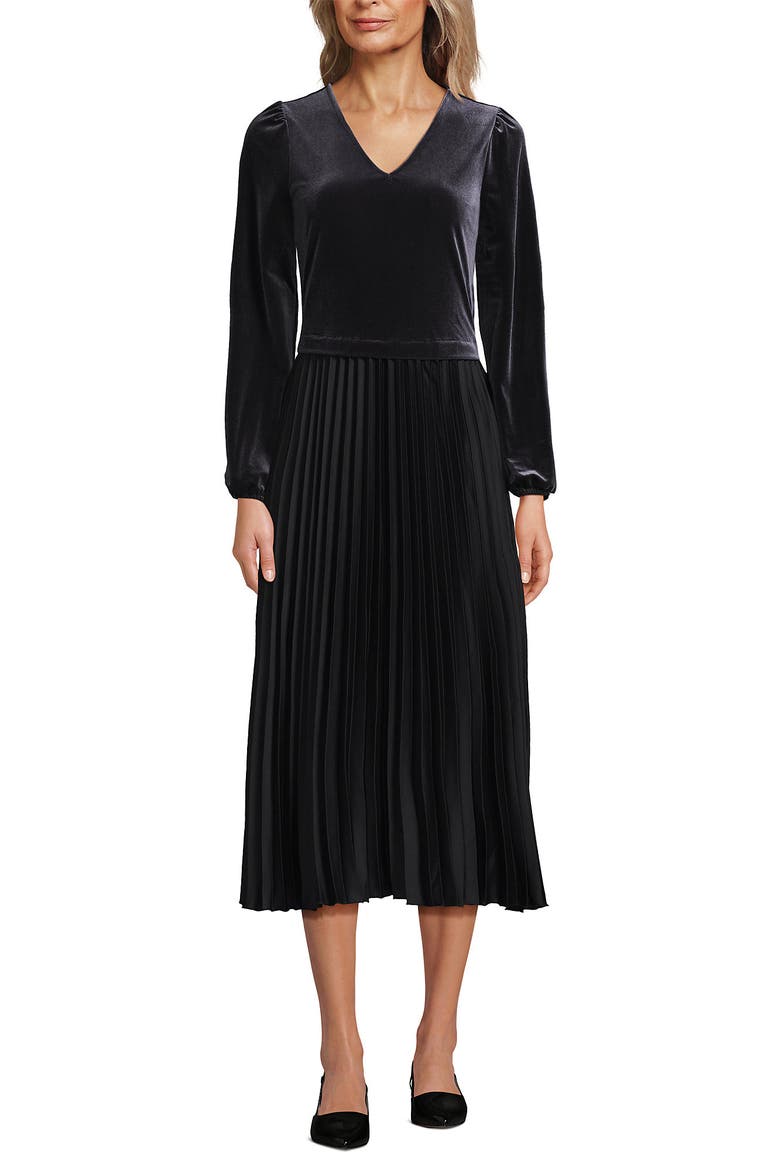 Velvet and Satin Duet Midi Dress, Alternate, color, Black
