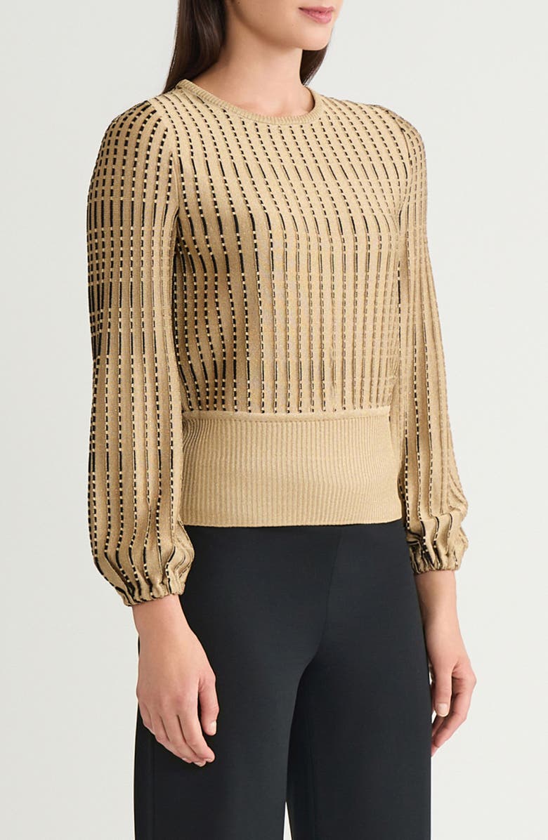 Ming Wang x Tanya Foster Linear Metallic Knit Top, Alternate, color, Gold/ Black