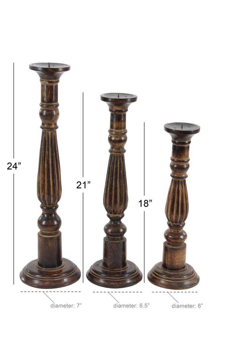 SONOMA SAGE HOME Brown Mango Wood Traditional Candle Holder - Set of 3, Alternate, color, Brown