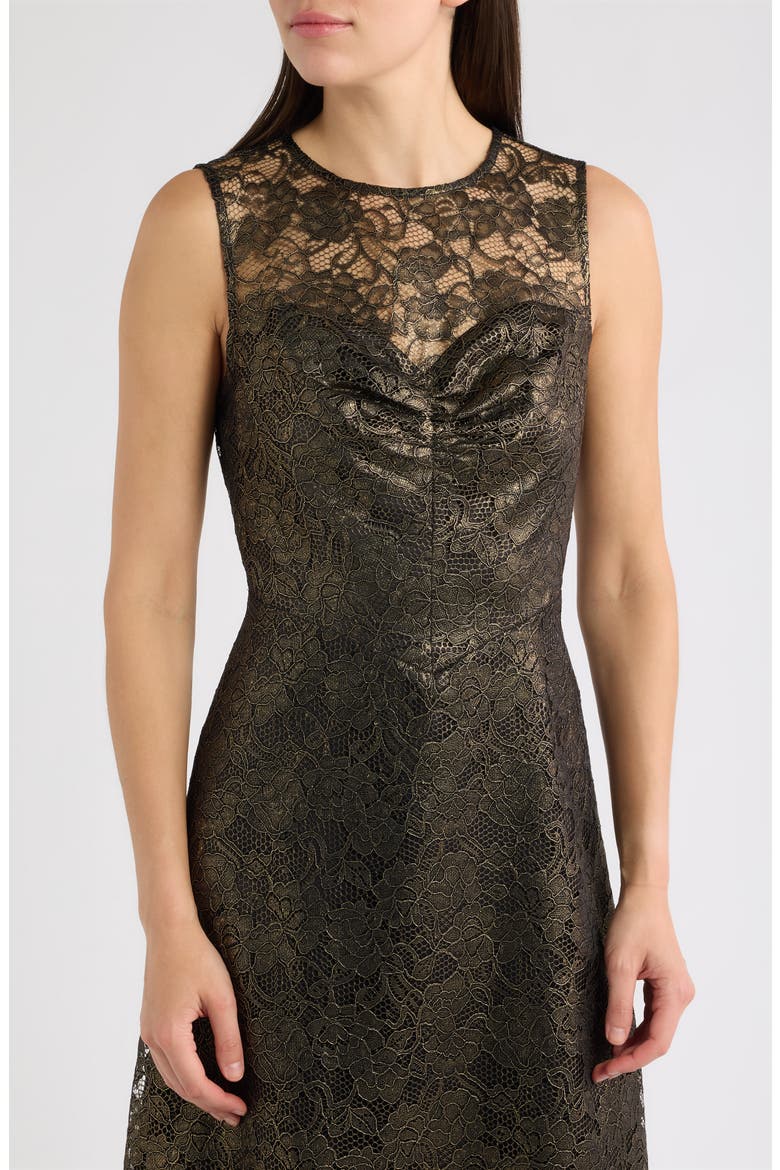 Shirred Fit & Flare Midi Dress, Alternate, color, GOLD