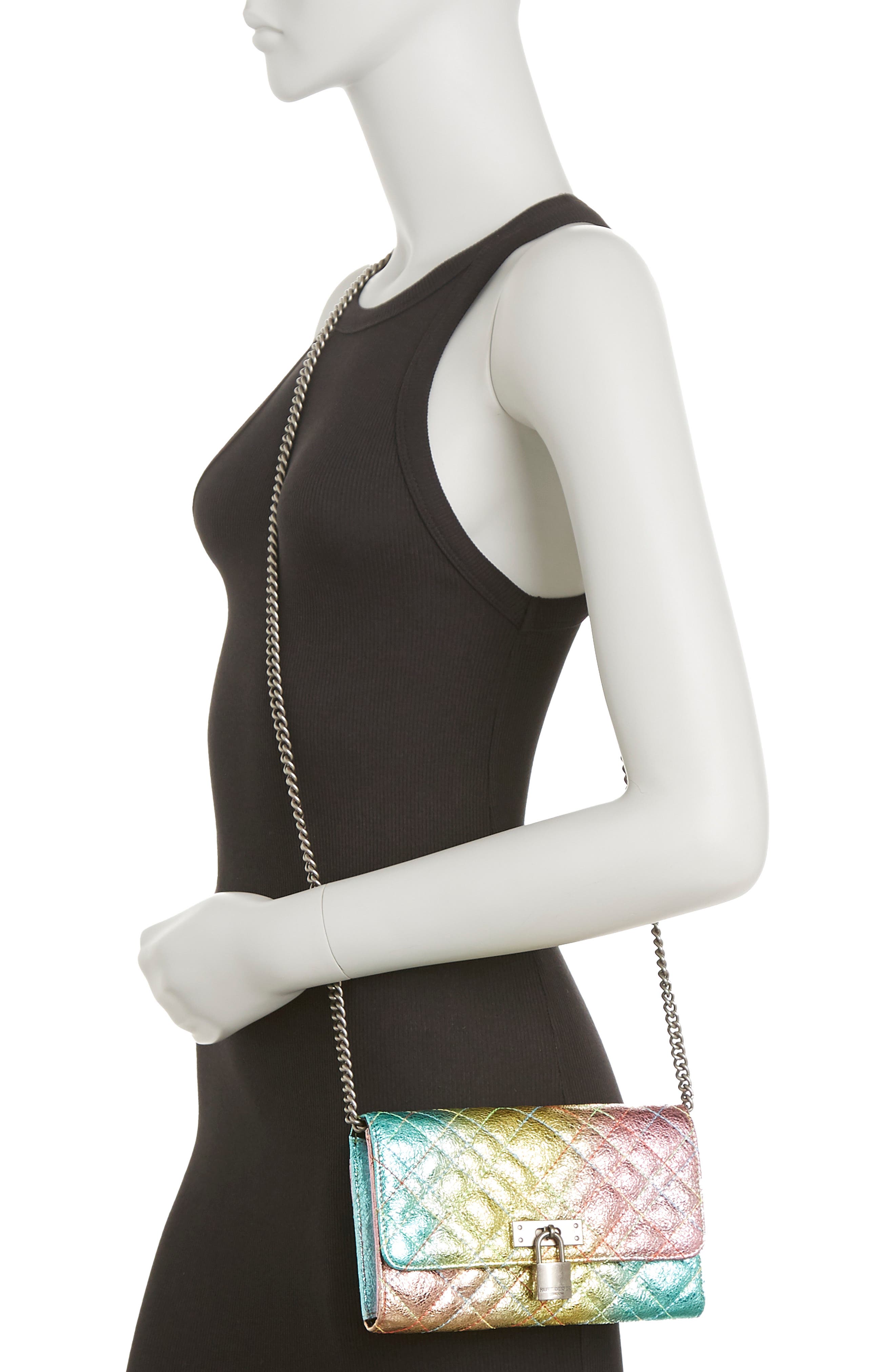 Kurt Geiger London Brixton Metallic Leather Wallet on Chain, Alternate, color, 