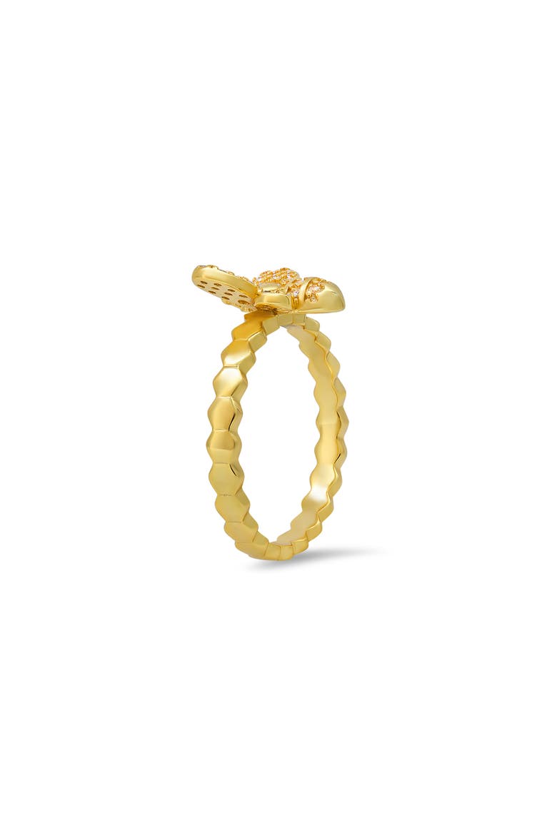 14K Gold Plated Sterling Silver Cubic Zirconia Bee Ring, Alternate, color, GOLD
