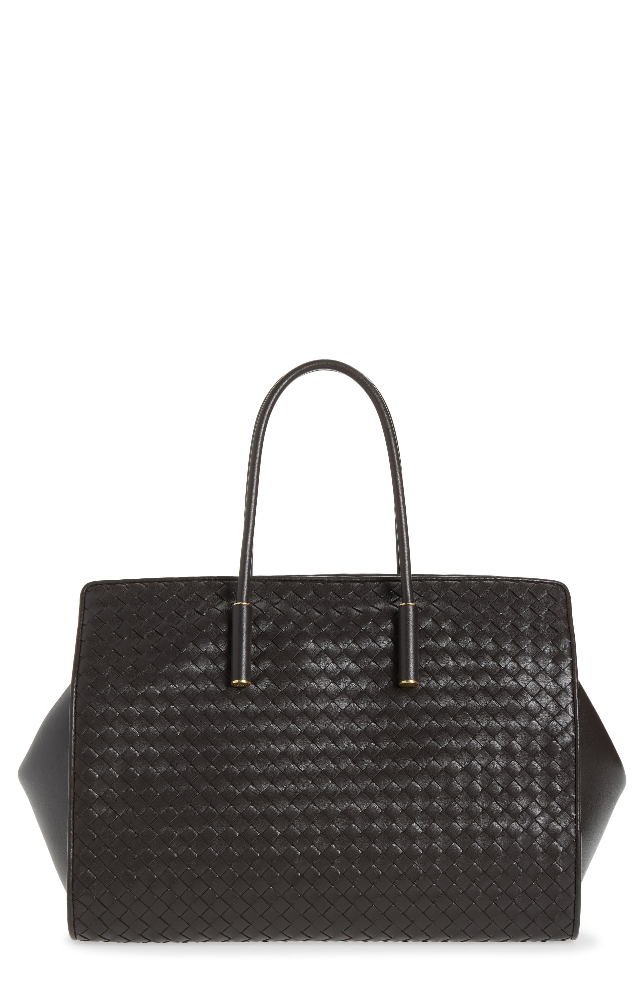 Barbara Intrecciato Leather Tote, Main, color, 2094 ESPRESSO-BRASS VIBRATO