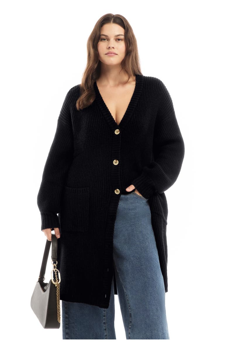 June + Vie Midi-Length Button-Down Cardigan, Alternate, color, Black Onyx