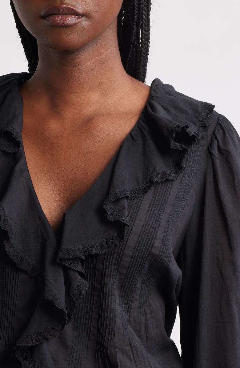 DÔEN Hardy Ruffle Pintuck Organic Cotton Top, Alternate, color, Black