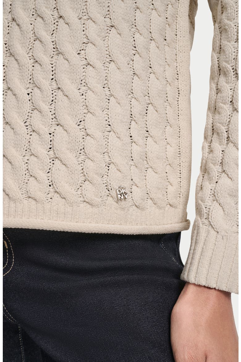 Cable Knit Crewneck Sweater, Alternate, color, BLONDE