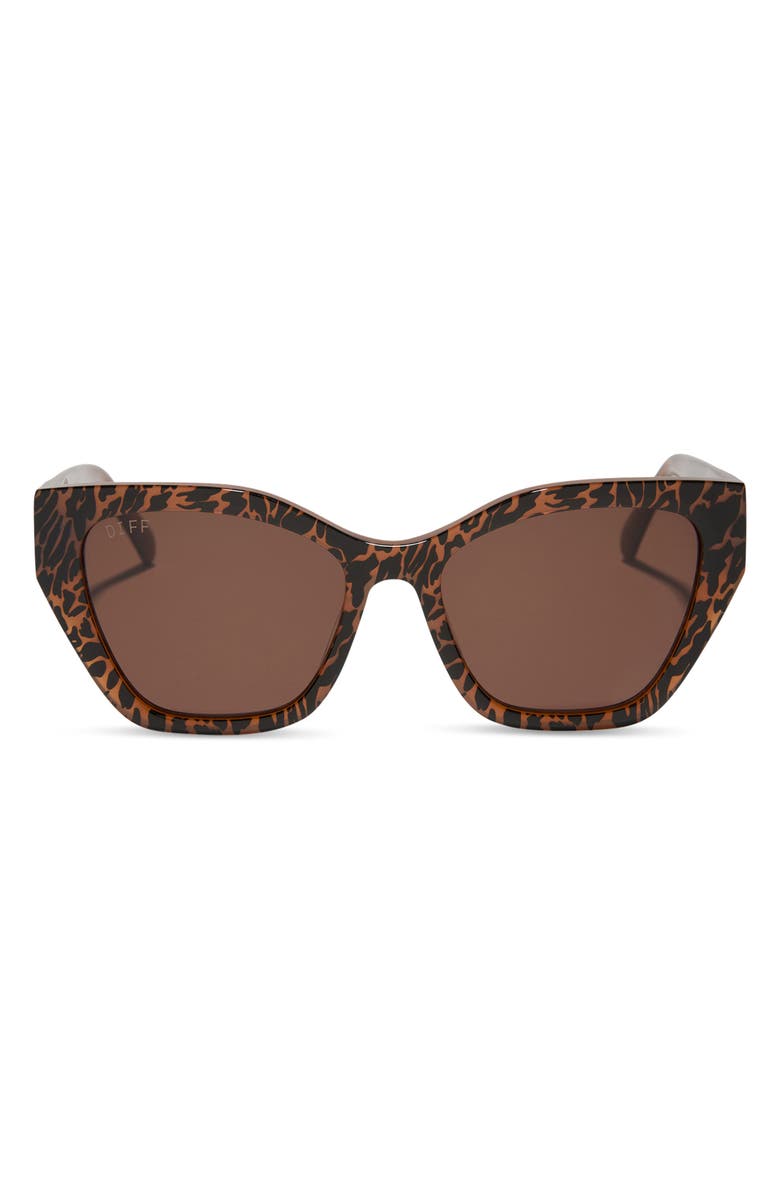 DIFF Evie 54mm Cat Eye Sunglasses, Main, color, Animal / Brown