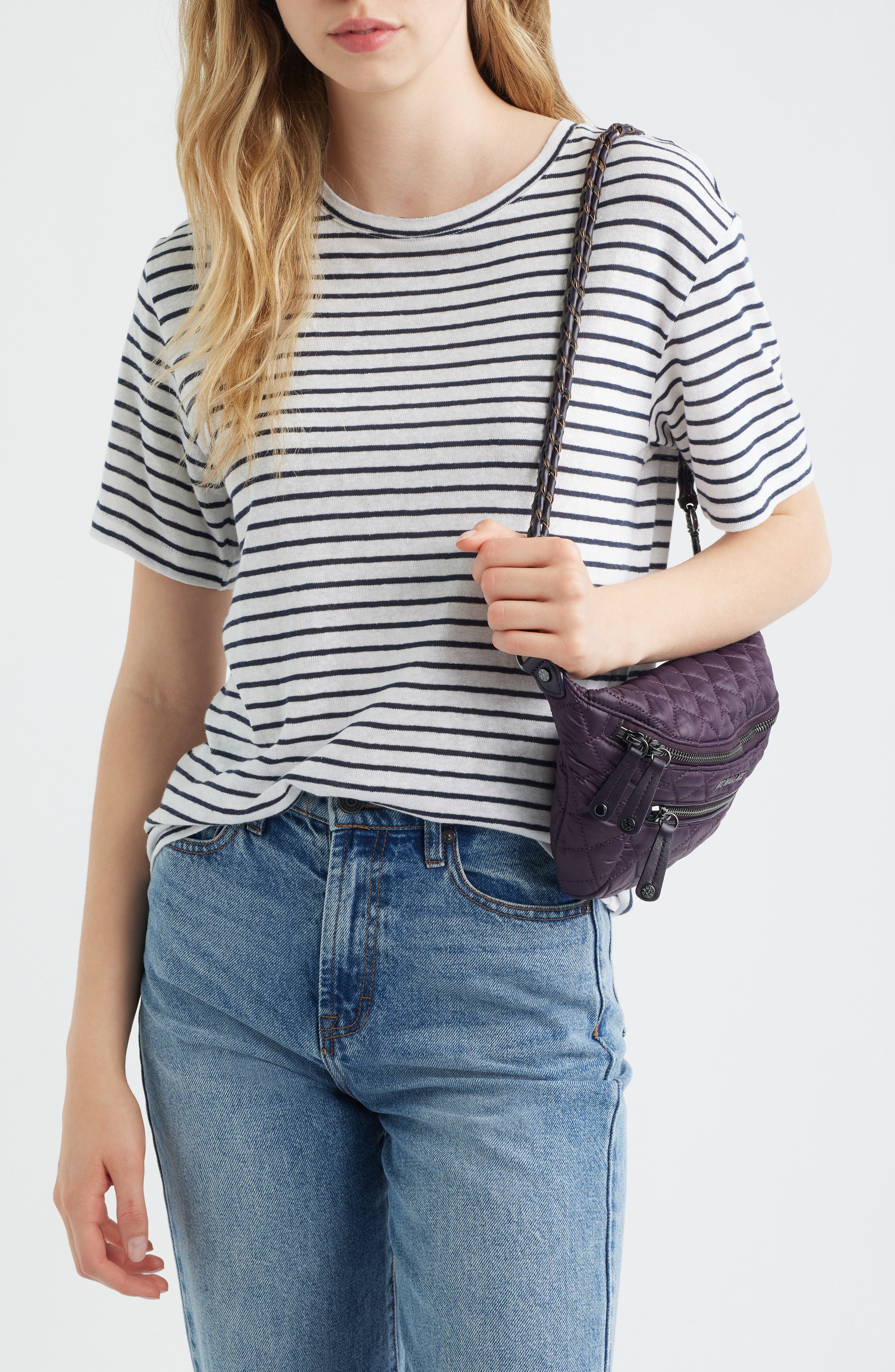 MZ Wallace Small Crosby Quilted Nylon Convertible Sling Bag, Alternate, color, Raisin