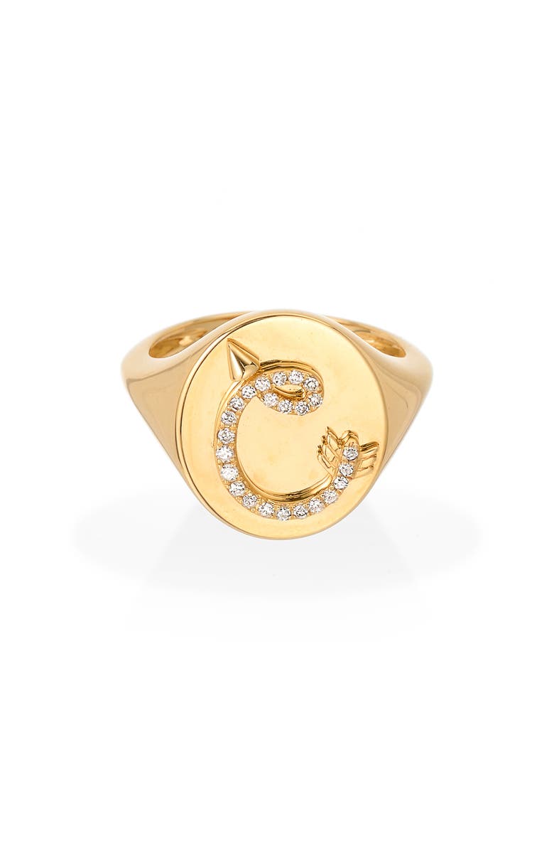 Adina Reyter Pavé Diamond Initial Signet Ring, Main, color, 14K Yellow Gold-C