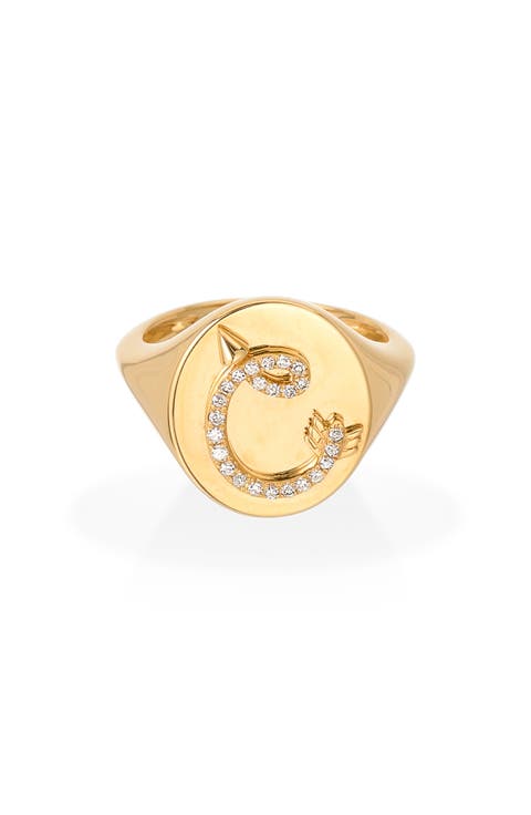 Pavé Diamond Initial Signet Ring