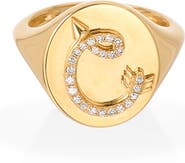 Adina Reyter Pavé Diamond Initial Signet Ring