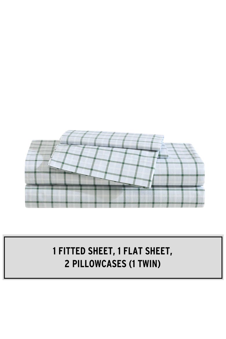Classic Tattersall Plaid Sheet Set, Alternate, color, GREY/ WHITE/ GREEN