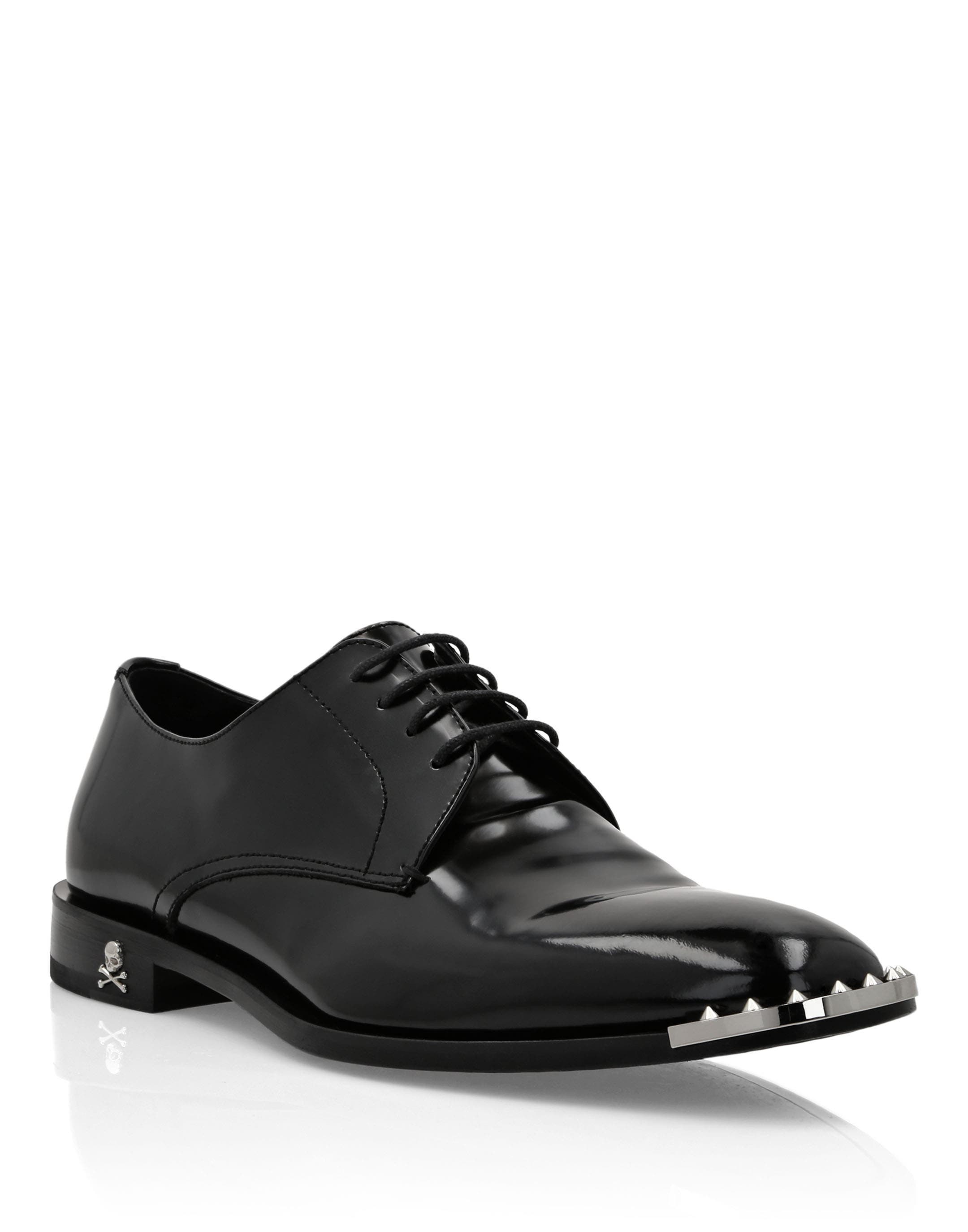 Leather Derby Shoes Men, Main, color, black/nickel
