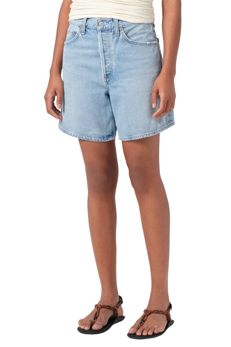 Dame High Waist Mid Length Relaxed Denim Shorts, Main, color, COAX