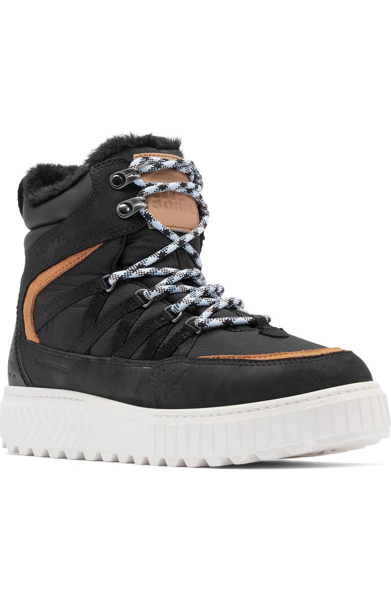 SOREL One Ave<sup>™</sup> Trek Faux Fur Trim Waterproof Sneaker Boot, Main, color, Black/ Sea Salt