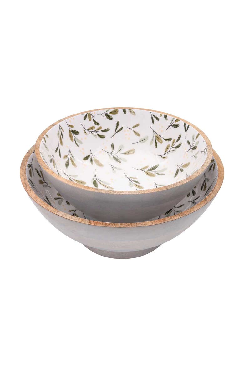Layne Greenery Wood Serving Bowls Set of 2, Main, color, Brown