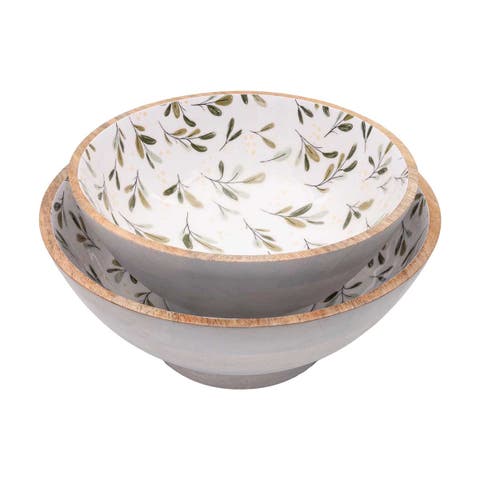 Layne Greenery Wood Serving Bowls Set of 2